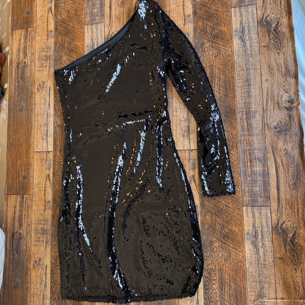 Sugar + Lips Black Sequin One Shoulder Dress XS Bodycon Party Cocktail Glam